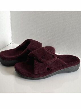Vionic Relax Plush Plum Hook Loop Strap Slide Orthotic Slippers Women’s Size 6